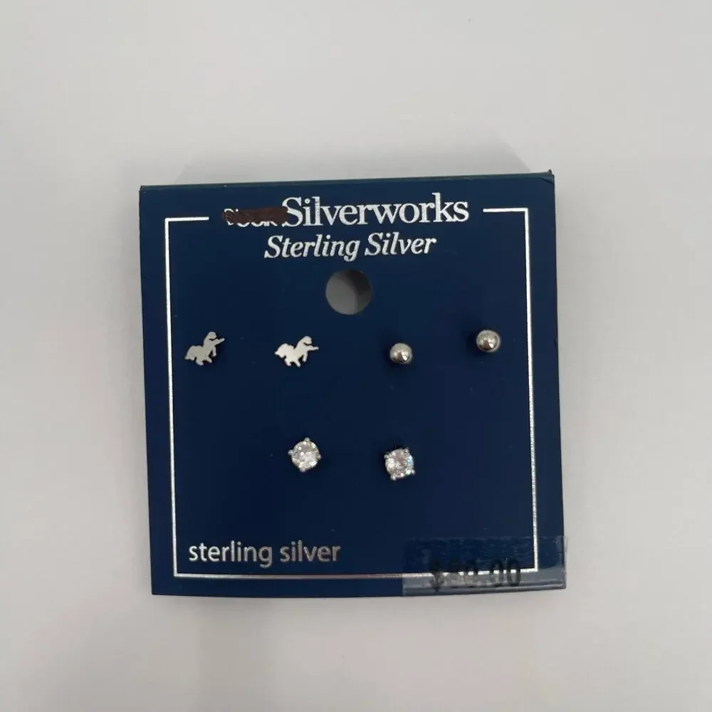 BELK Silverworks Sterling Silver Stud Earrings Set of 3 NWT Mini Stackable Studs